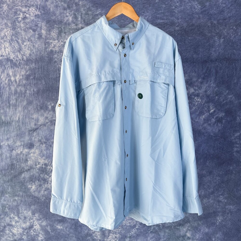 NWT LL Bean Tropicwear Long Sleeve Shirt Men's XL Blue UPF 50+ Fishing Hiking